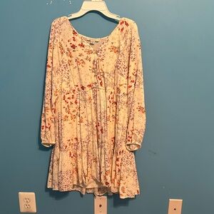 White long sleeve sundress with flower pattern